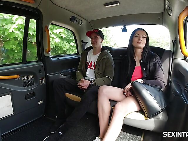 Public backseat fuck in a taxi with Czech brunette Maddy Black