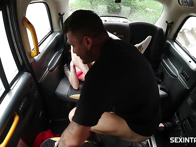 Public backseat fuck in a taxi with Czech brunette Maddy Black
