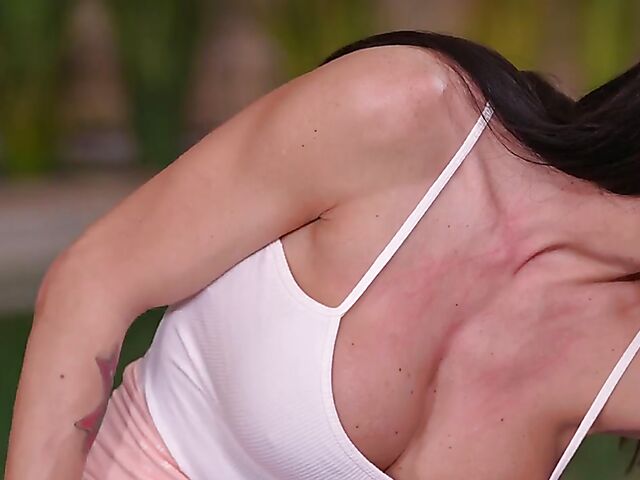 Big tits threesome on the massage table and DP with busty fitness babe Chloe Lamour