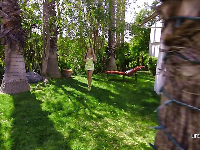 Outdoor POV fun in the garden with brace face Khloe Kapri