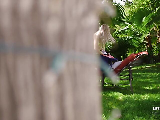 Outdoor POV fun in the garden with brace face Khloe Kapri