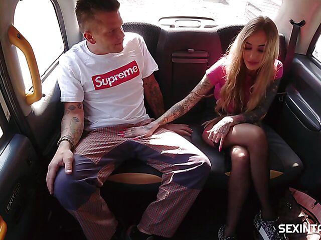 Czech taxi sex with big titted blonde in stockings Daisy Lee
