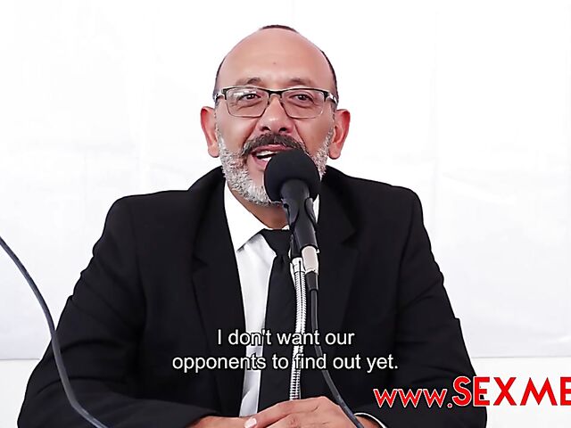 Mexican MILF Pamela Rios holds a press conference and fucks publicly