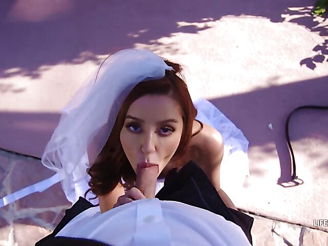 POV redhead bride Vanna Bardot's wedding fuck from your point of view