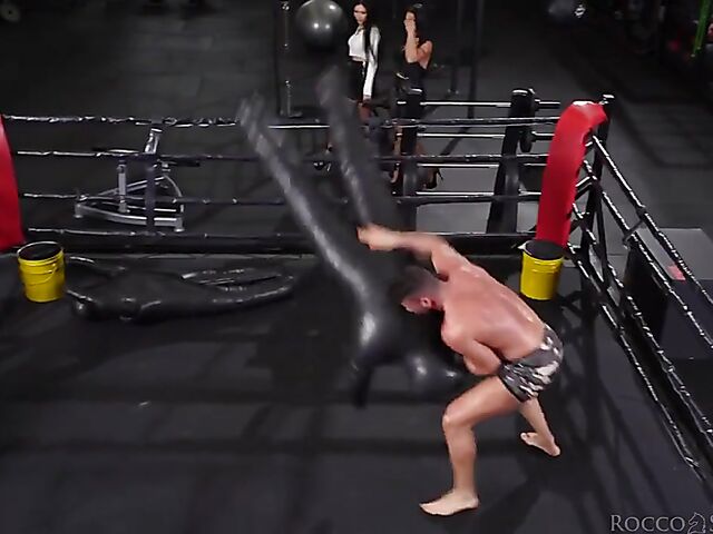 Gym threesome with raven-haired beauties Sasha Rose and Honey Demon