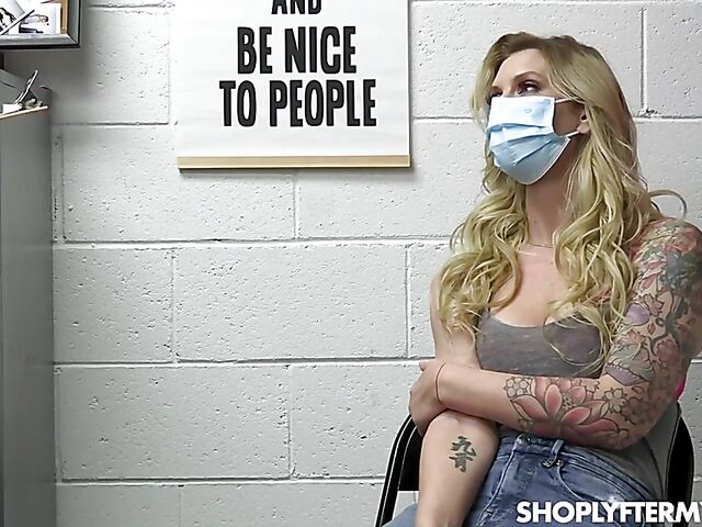 Strip search and pussy pounding in the backroom with blonde MILF Brooke Banner