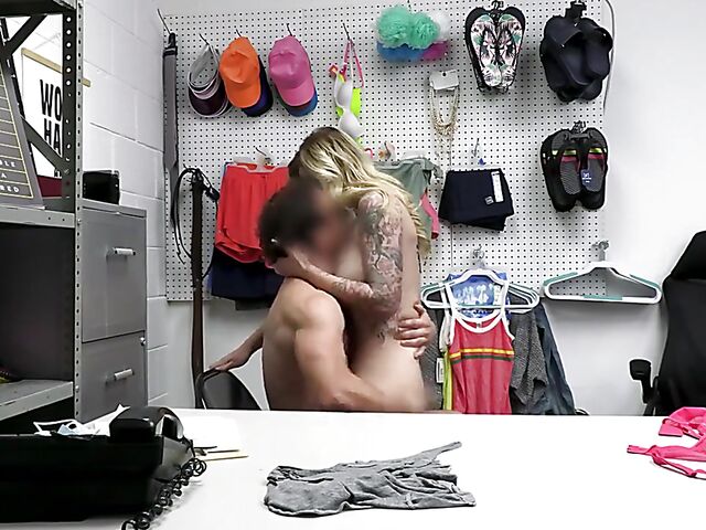 Strip search and pussy pounding in the backroom with blonde MILF Brooke Banner