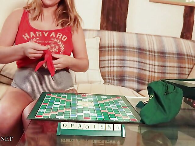 Scrabble playing babe Siobahn May flaunts her natural boobs