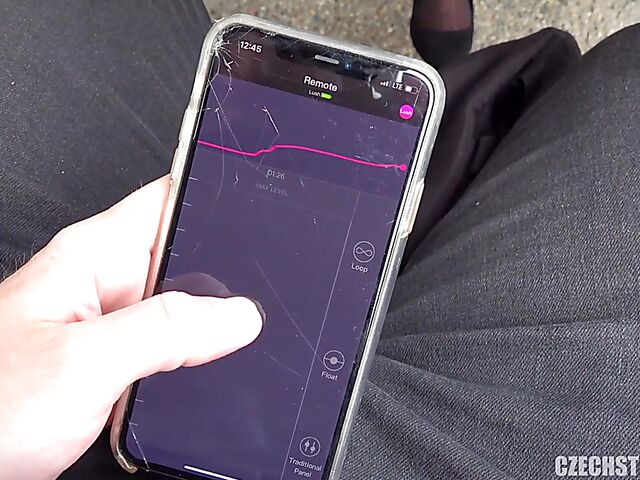 Remote control vibrator in public for a euro MILF