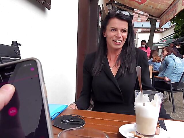 Remote control vibrator in public for a euro MILF