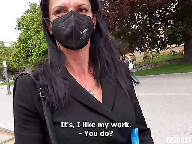 Remote control vibrator in public for a euro MILF