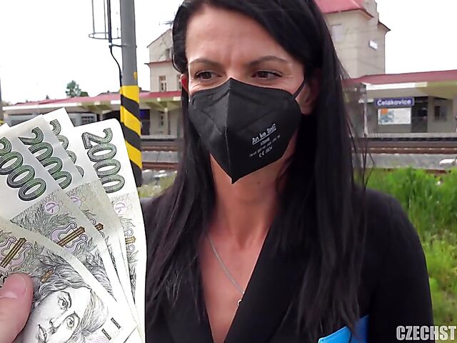 Remote control vibrator in public for a euro MILF