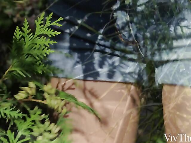 Alyssa Bounty & Dolly Diore - Outdoor lesbian love on a bench in the garden