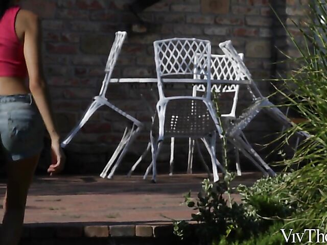 Alyssa Bounty & Dolly Diore - Outdoor lesbian love on a bench in the garden