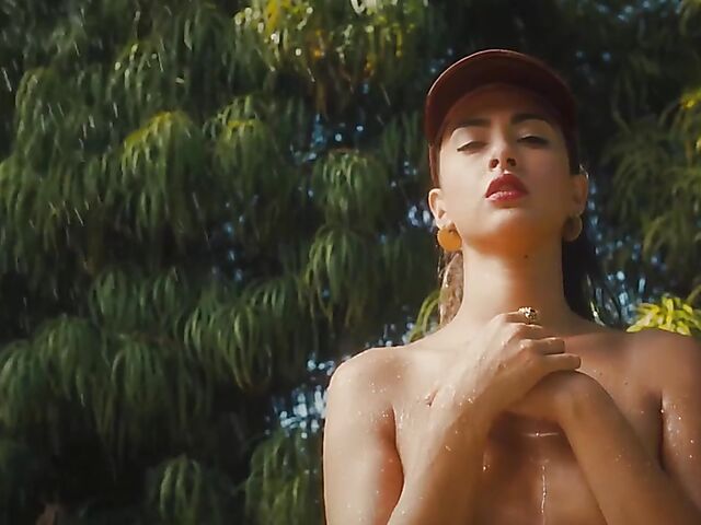 Outdoor solo by the pool with playboy glamour models