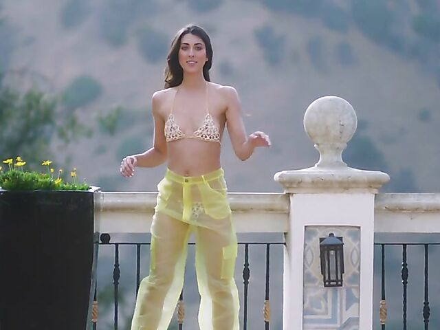 Outdoor solo by the pool with playboy glamour models