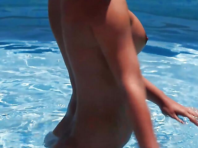 Outdoor solo by the pool with playboy glamour models