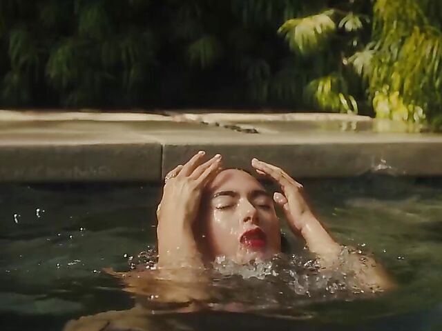 Outdoor solo by the pool with playboy glamour models