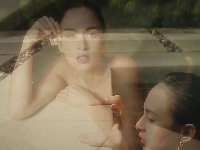 Outdoor solo by the pool with playboy glamour models