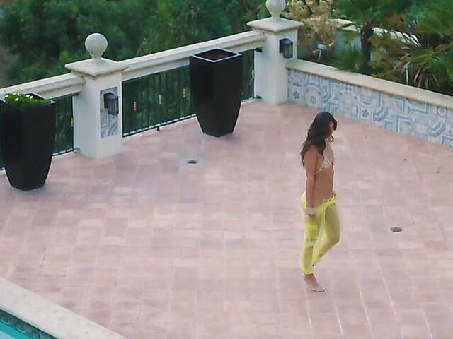 Outdoor solo by the pool with playboy glamour models