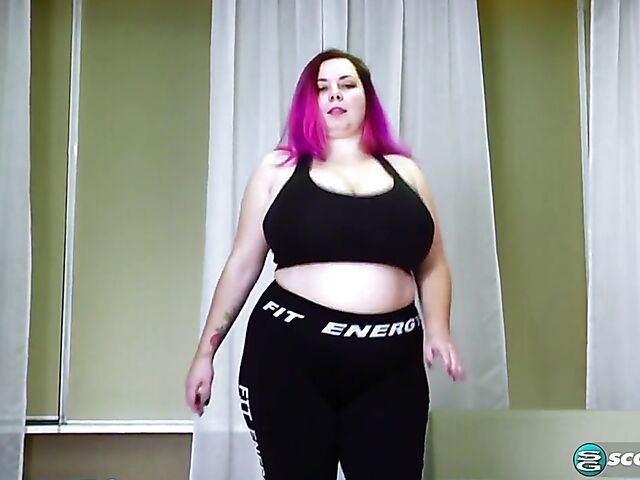 Nude workout with chubby huge tits fitness instructor Candy Kat