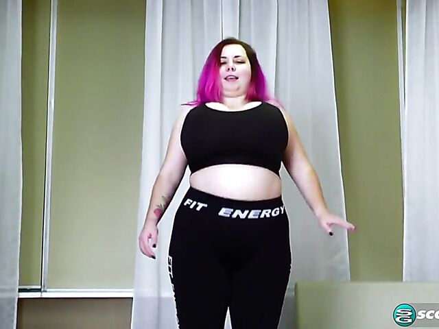 Nude workout with chubby huge tits fitness instructor Candy Kat