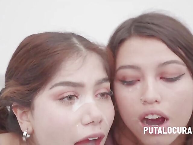 Cum swap and cum swallow with hot chicks Camila Palmer and Marina Gold