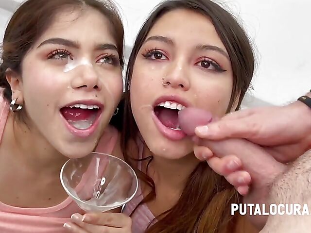 Cum swap and cum swallow with hot chicks Camila Palmer and Marina Gold