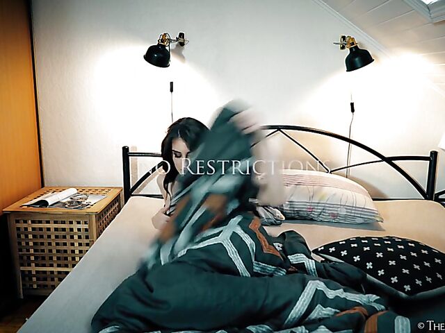 Kinky brunette solo masturbation with handcuffs featuring Lina