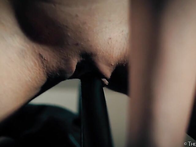 Kinky brunette solo masturbation with handcuffs featuring Lina