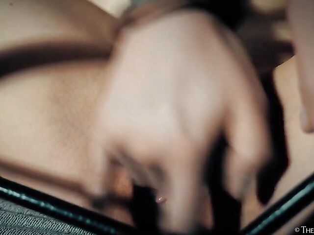 Kinky brunette solo masturbation with handcuffs featuring Lina