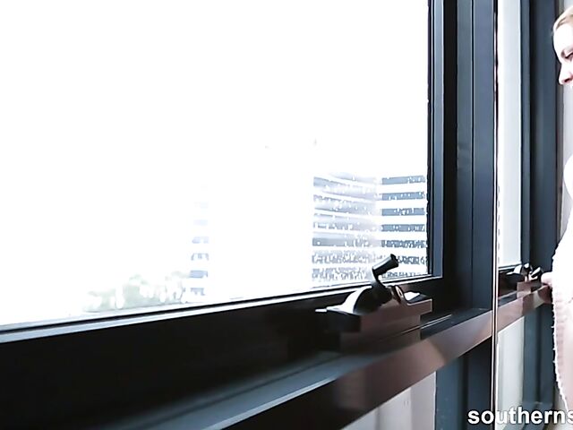 Natural hairy redhead Nichole plays with herself in her bedorom