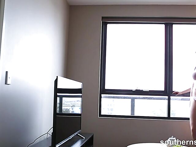 Natural hairy redhead Nichole plays with herself in her bedorom