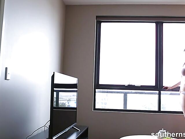 Natural hairy redhead Nichole plays with herself in her bedorom