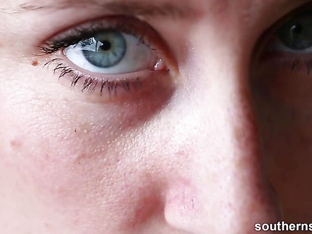 Natural hairy redhead Nichole plays with herself in her bedorom