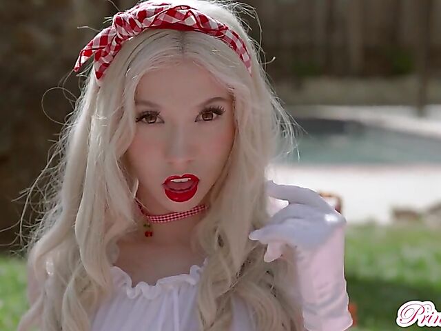 Petite blonde in red and white Kenzie Reeves is such a slut