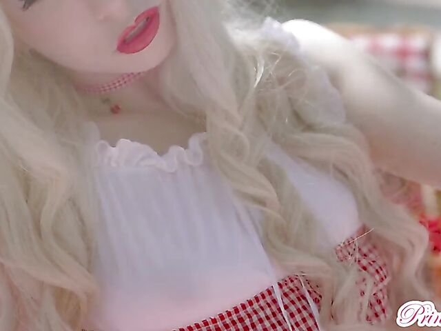 Petite blonde in red and white Kenzie Reeves is such a slut