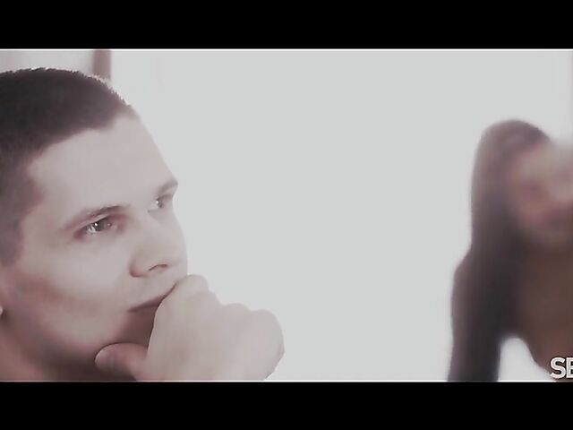 Lingerie-clad brunette Adelle Sabelle seduces Deny Lou into sensual sex