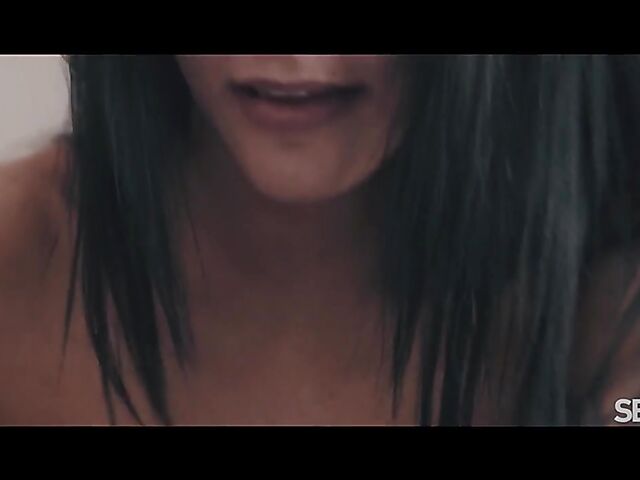 Lingerie-clad brunette Adelle Sabelle seduces Deny Lou into sensual sex