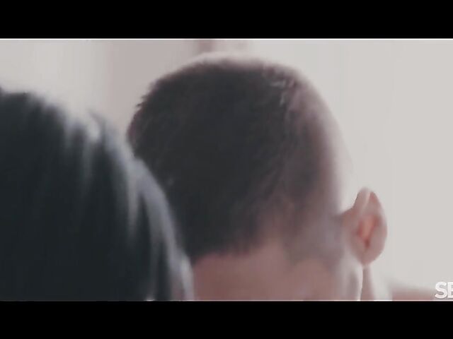 Lingerie-clad brunette Adelle Sabelle seduces Deny Lou into sensual sex