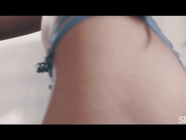 Lingerie-clad brunette Adelle Sabelle seduces Deny Lou into sensual sex