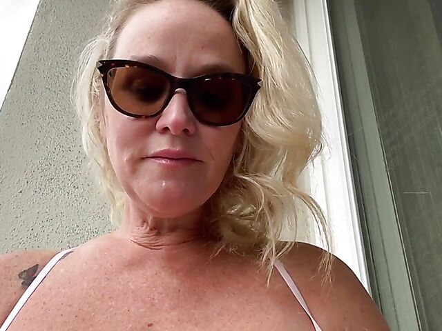 Mrs Siren - Busty mom masturbating with toys and smoking on the balcony