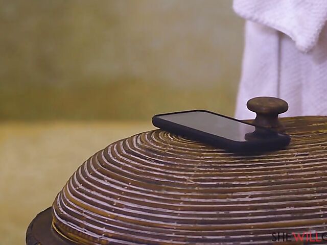 Pierced brunette Mia Moore is horny after shower