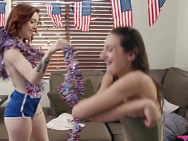 Two teens threesome squirt on the 4th of July with Andi Rose and Madi Collins