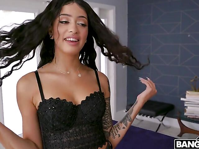 Nina Pink - This tattooed brunette with pierced nipples is horny