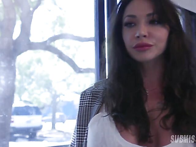 Muscle lesbian domination with a strap-on in the office with Ariel X and Brandi Mae  