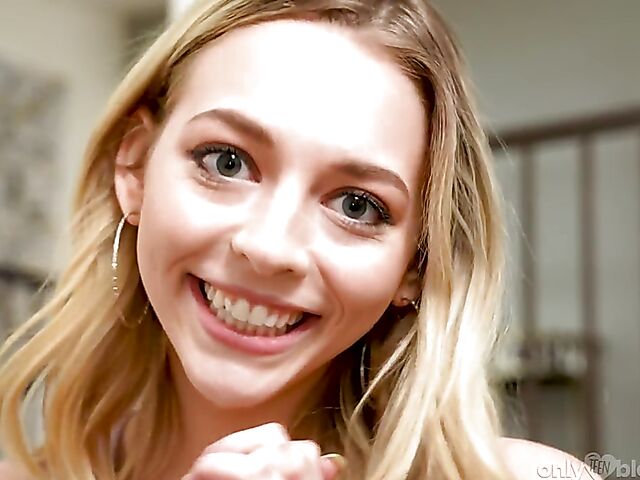 Teen Lily Larimar on her knees blowjob POV