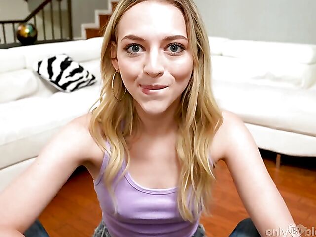 Teen Lily Larimar on her knees blowjob POV