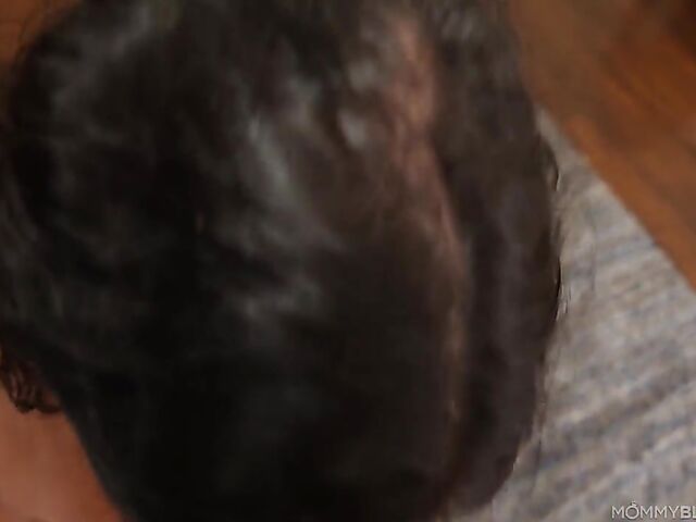 Mona Azar - Dark haired MILF blowjob POV in her denim shorts