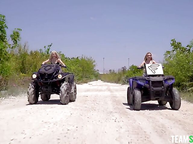 Outdoor threesome adventure with teen blondes Jessica Marie and Aria Banks